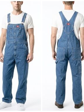 DICKIES • 8396SNB Blue Denim Carpenter Bib Overalls Workwear 34x34